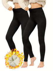 Solid Fleece Lined Yoga Leggings High Waist Sports Pants