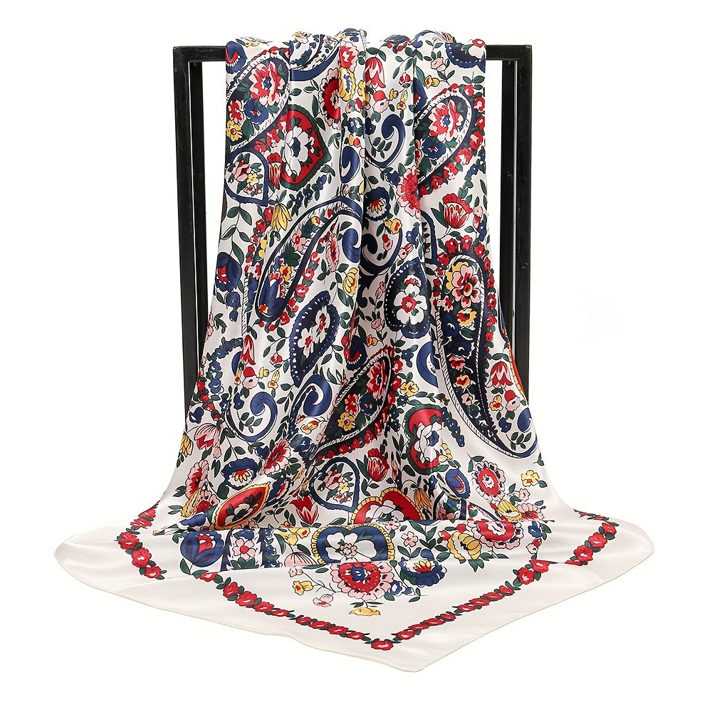 Colorful Paisley Print Square Scarf Boho Satin Shawl