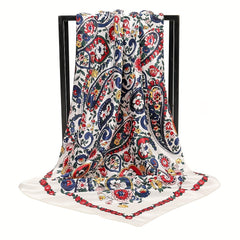 Colorful Paisley Print Square Scarf Boho Satin Shawl