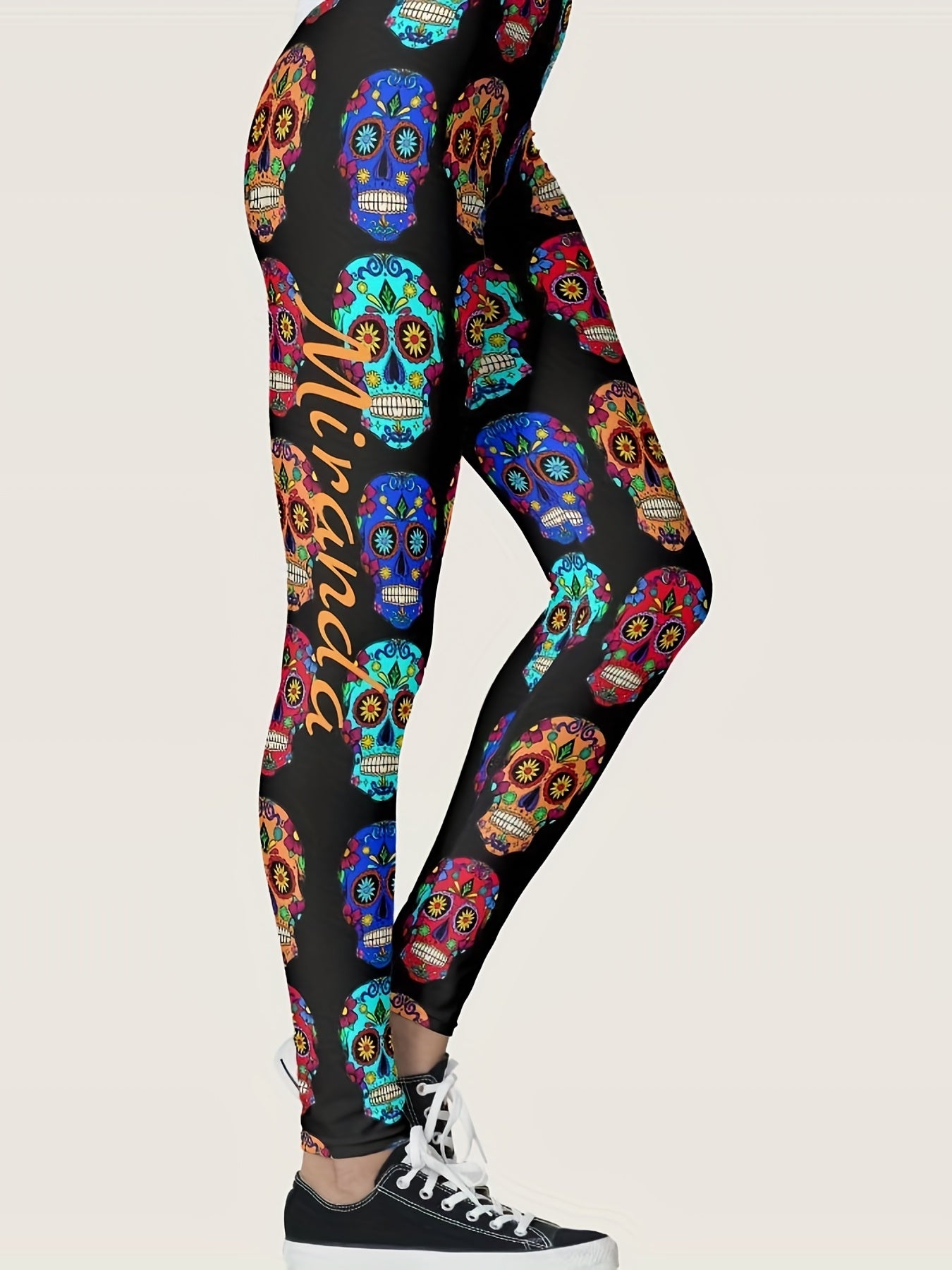 Abstract Skull Print High Rise Yoga Leggings