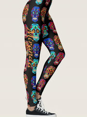 Abstract Skull Print High Rise Yoga Leggings