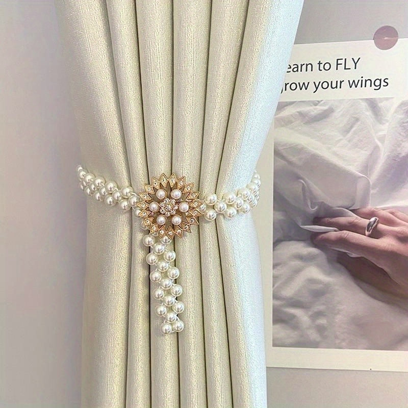 Nordic Style Faux Pearl Curtain Holdback Metal Spring Curtain Tie