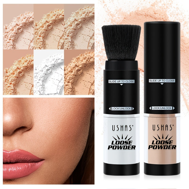 2-in-1 Rotating Loose Powder Brush Long-Lasting Makeup Matte Medium Skin Tone