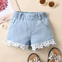 Girls' Denim Lace Shorts - Summer Casual Short Jeans