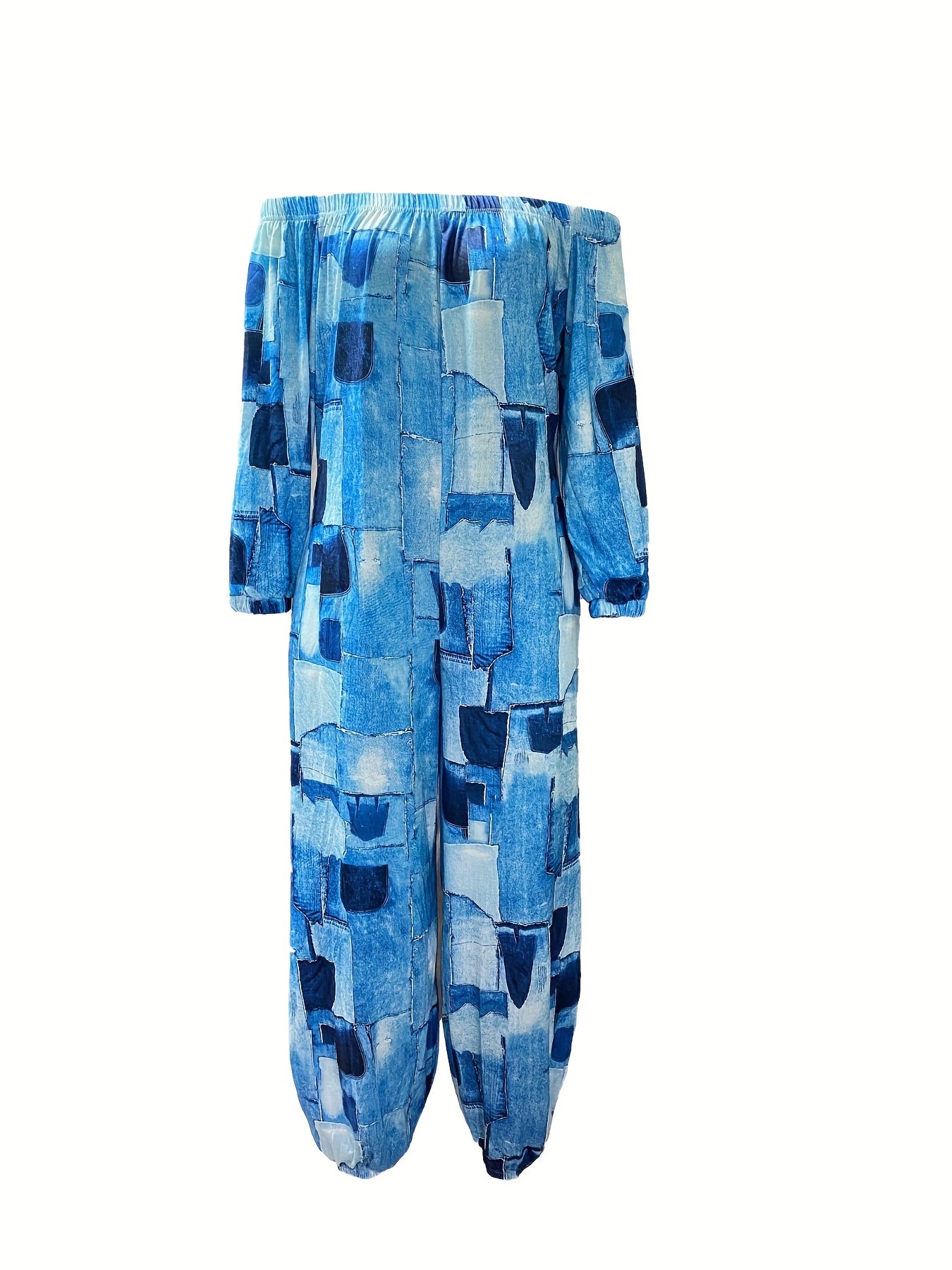 Patchwork Print Off Shoulder Jumpsuit