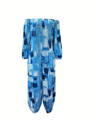 Patchwork Print Off Shoulder Jumpsuit