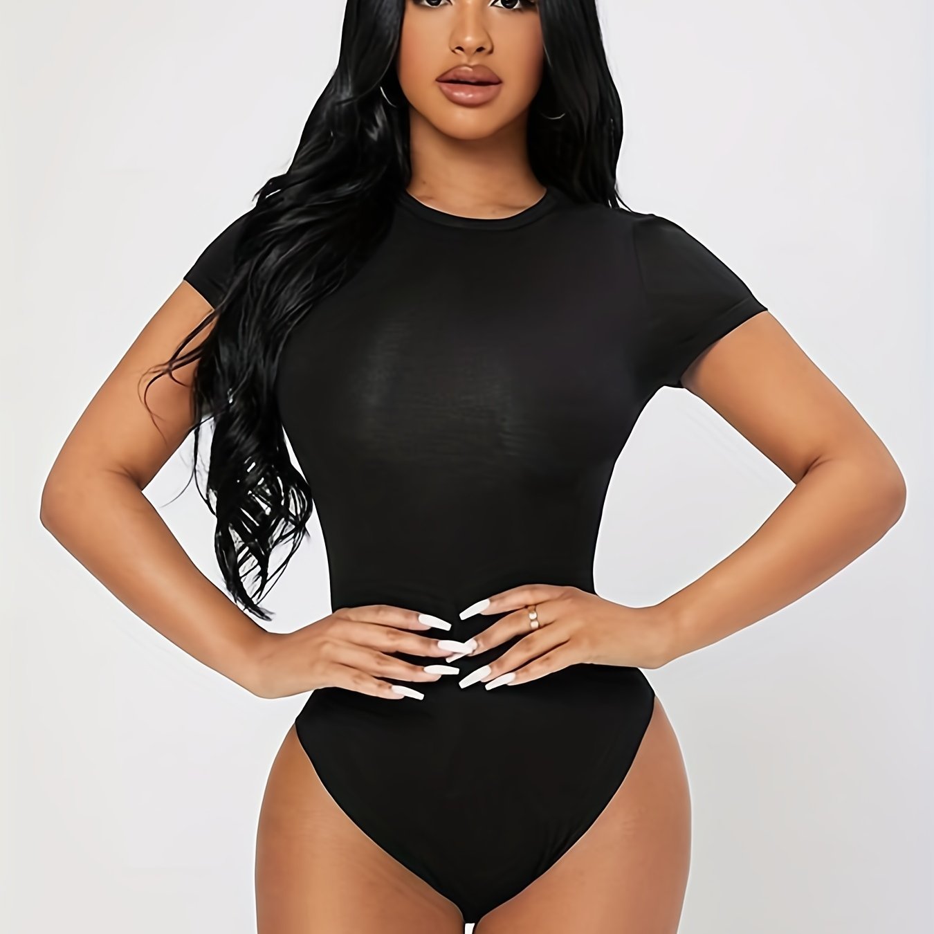 Slim Fit Crew Neck Bodysuit Short Sleeve Casual Bodysuit