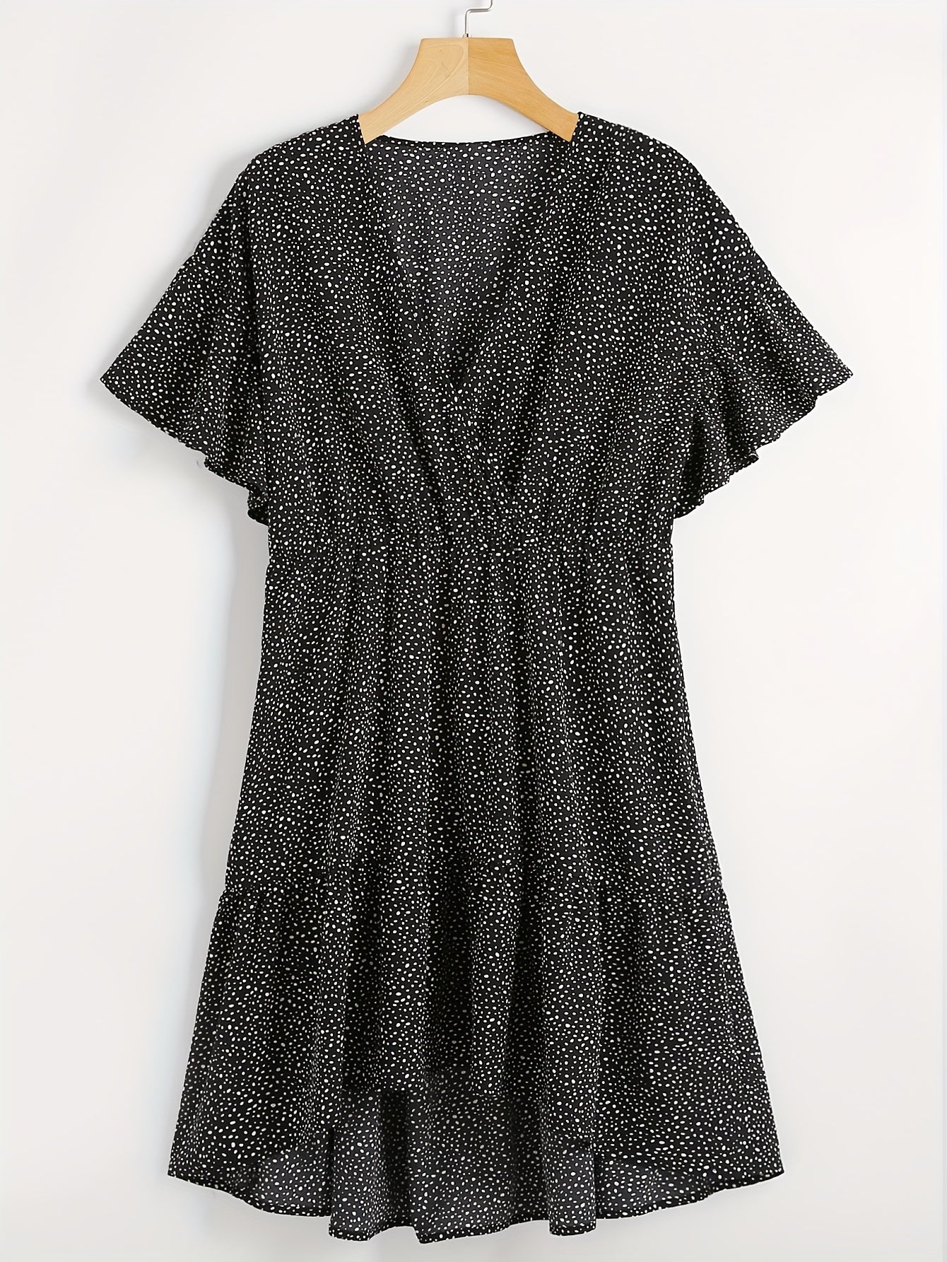 Dot Print Butterfly Sleeve V Neck Smock Mini Dress