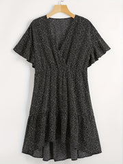 Dot Print Butterfly Sleeve V Neck Smock Mini Dress