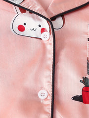 Girls Bunny Graphic Pajamas Set Short Sleeve Nightwear Lounge Suit