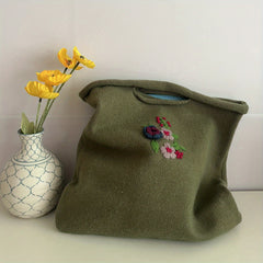 Flower Embroidery Crochet Bag Knitted Handbags Large Shopping Bag
