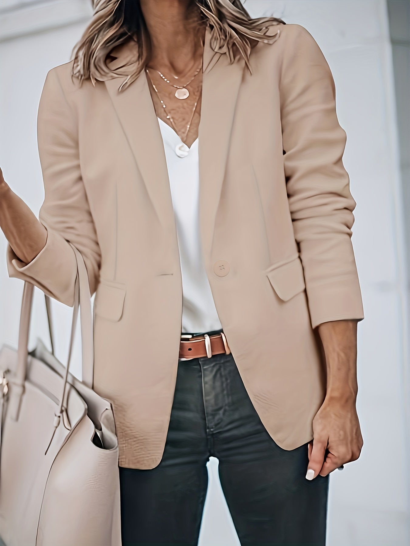 Solid Long Sleeve Office Blazer