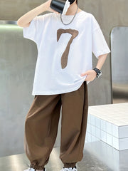 Boy's 2pcs T shirt & Pants Set Number 7 Print Short Sleeve Top Clash Casual Outf