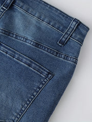 Casual Denim Shorts Women's Plus Washed Button Fly Fringe Trim