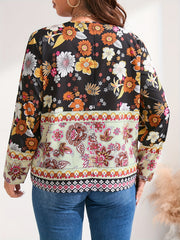 Boho Blouse Patchwork Print Long Sleeve V Neck Shirt Top