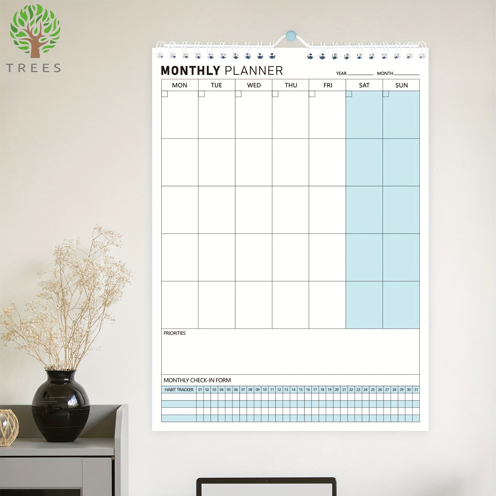 Trees Wall Calendar Planner Undated Spiral Note Pad For Home Office School