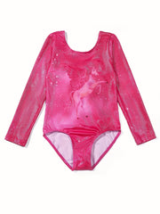 Girl's Horse Pattern Gymnastics Tights Long Sleeve Leotard