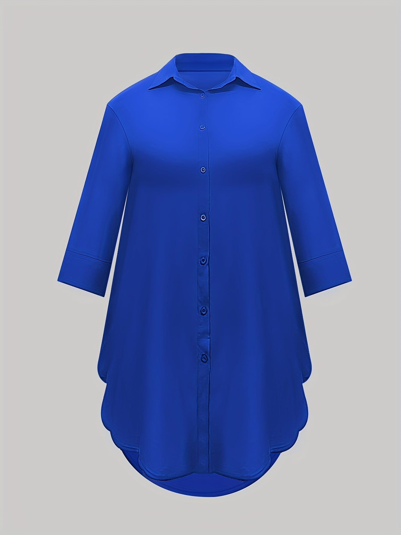 Stylish Blouse Solid Three Quarter Sleeve Button Up Shirt
