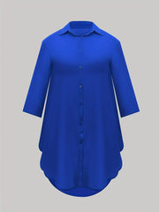 Stylish Blouse Solid Three Quarter Sleeve Button Up Shirt