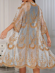Floral Embroidery Sheer Open Front Cover Up