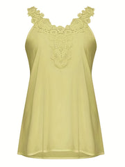 Floral Lace Stitching Tank Top Crew Neck Summer Sleeveless
