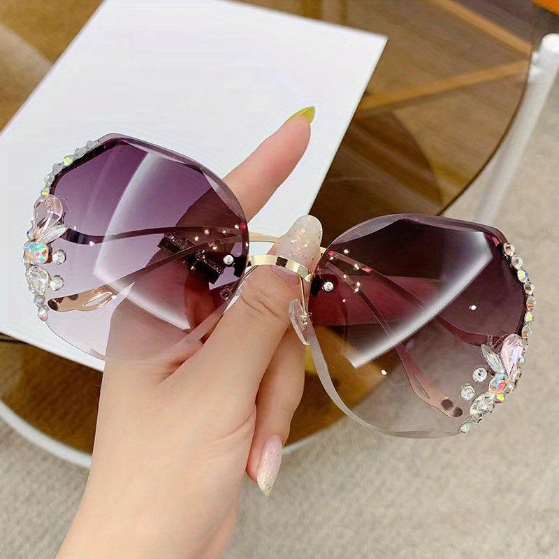 Teen Girls Rimless Sunglasses with Diamond Inlay