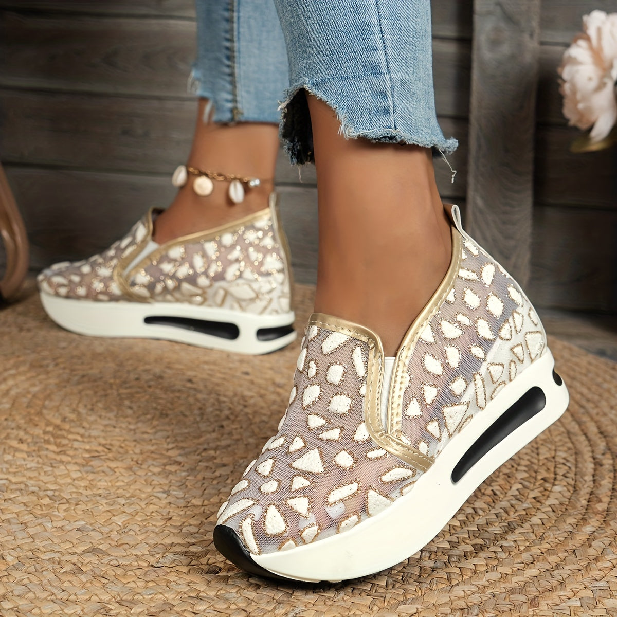 Women's Platform Wedge Shoes Mesh Slip On Rocker Shoes