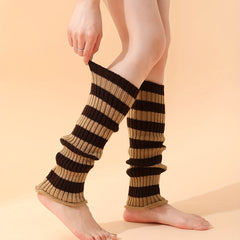 Striped Knitted Leg Warmers Knee High Socks Women's Stockings