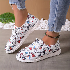 Women's Cartoon Print Canvas Shoes Casual Slip On Lightweight Walking Shoes