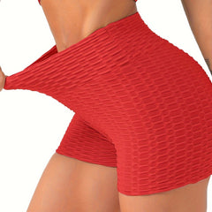 Seersucker Fabric Yoga Shorts Stretchy Honeycomb Sports Biker Short