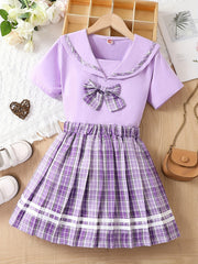 Girl's 2pcs Shirt & Skirts Set Uniform Preppy Style Casual Outfits