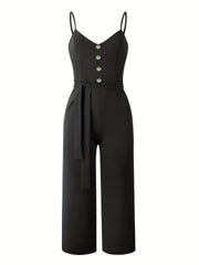 Button Front Cami Jumpsuit Backless Casual Jumpsuit