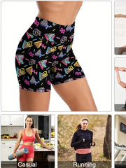 Geometric Pattern Yoga Shorts High Waist Sports Shorts