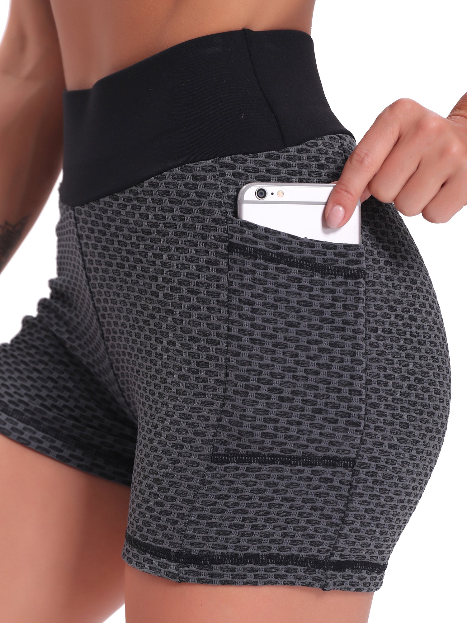 Seersucker Yoga Shorts with Hip Pocket