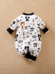 Bear Print Baby Romper Long Sleeve Cotton Bodysuit