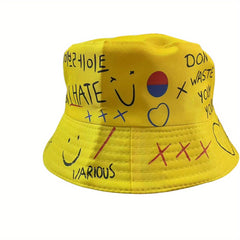 Hip Hop Graffiti Bucket Hat Short Brim Printed Basin Hat Unisex Couple