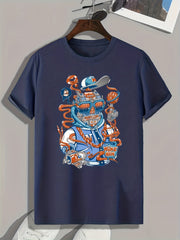 Cartoon Print Men's Graphic T-shirt for Summer