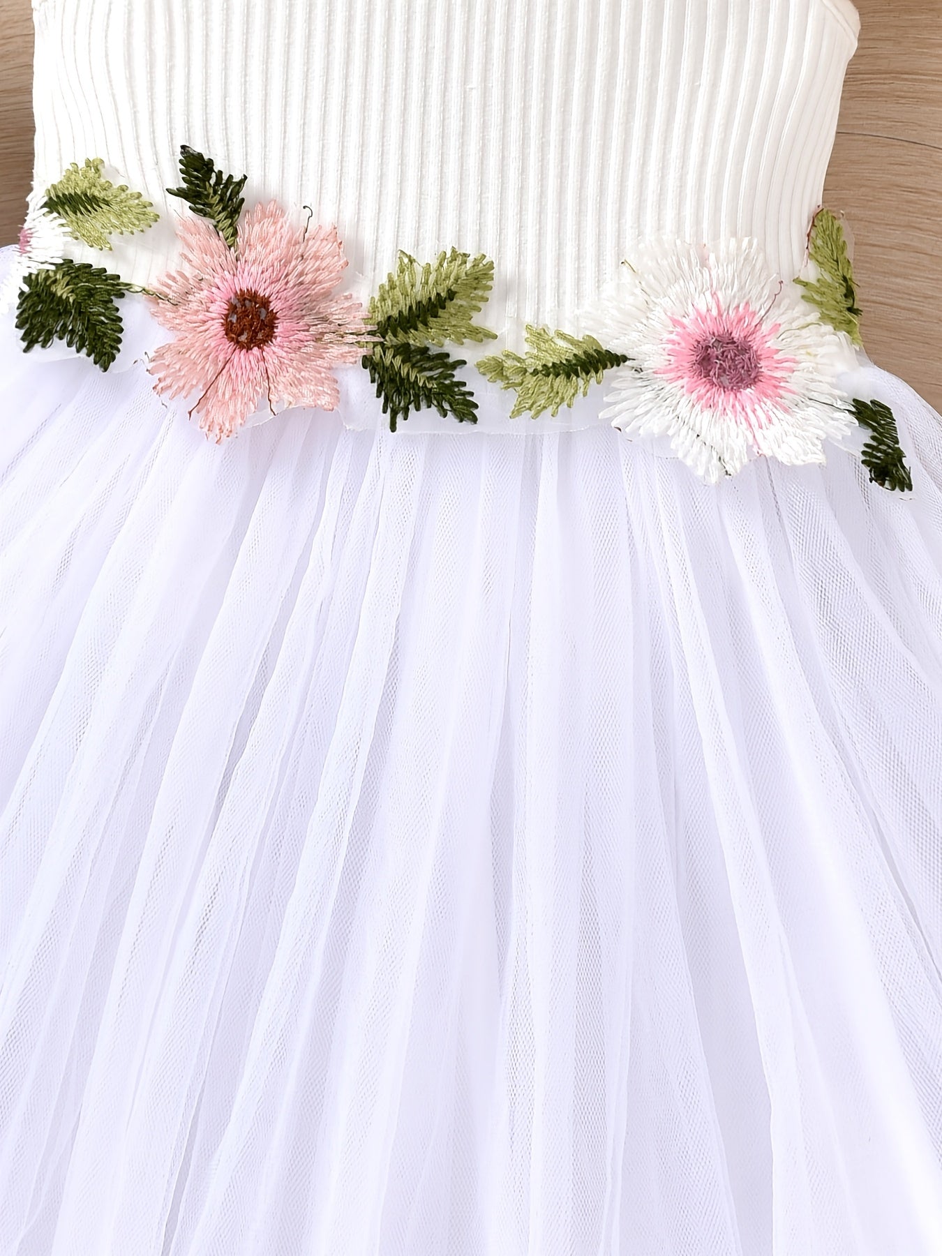 Baby Girls Casual Floral Embroidery Mesh Sleeveless Dress