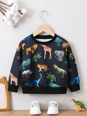 Animal Print Boys Sweatshirt Long Sleeve Crew Neck Tops