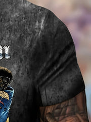 Skull Eagle Flag Pattern Print Men's Short Sleeve T-shirt Graphic Tee