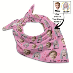 Personalized Heart Pattern Square Scarf with Photo Upload