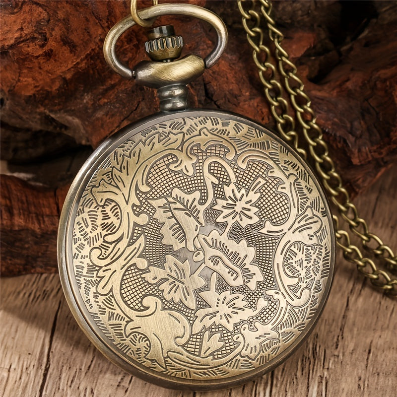 Bronze Skull Pocket Watch Vintage Quartz Movement Halloween Gift