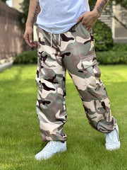 Men's Camo Cargo Pants Active Elastic Waist Drawstring Loose Pants