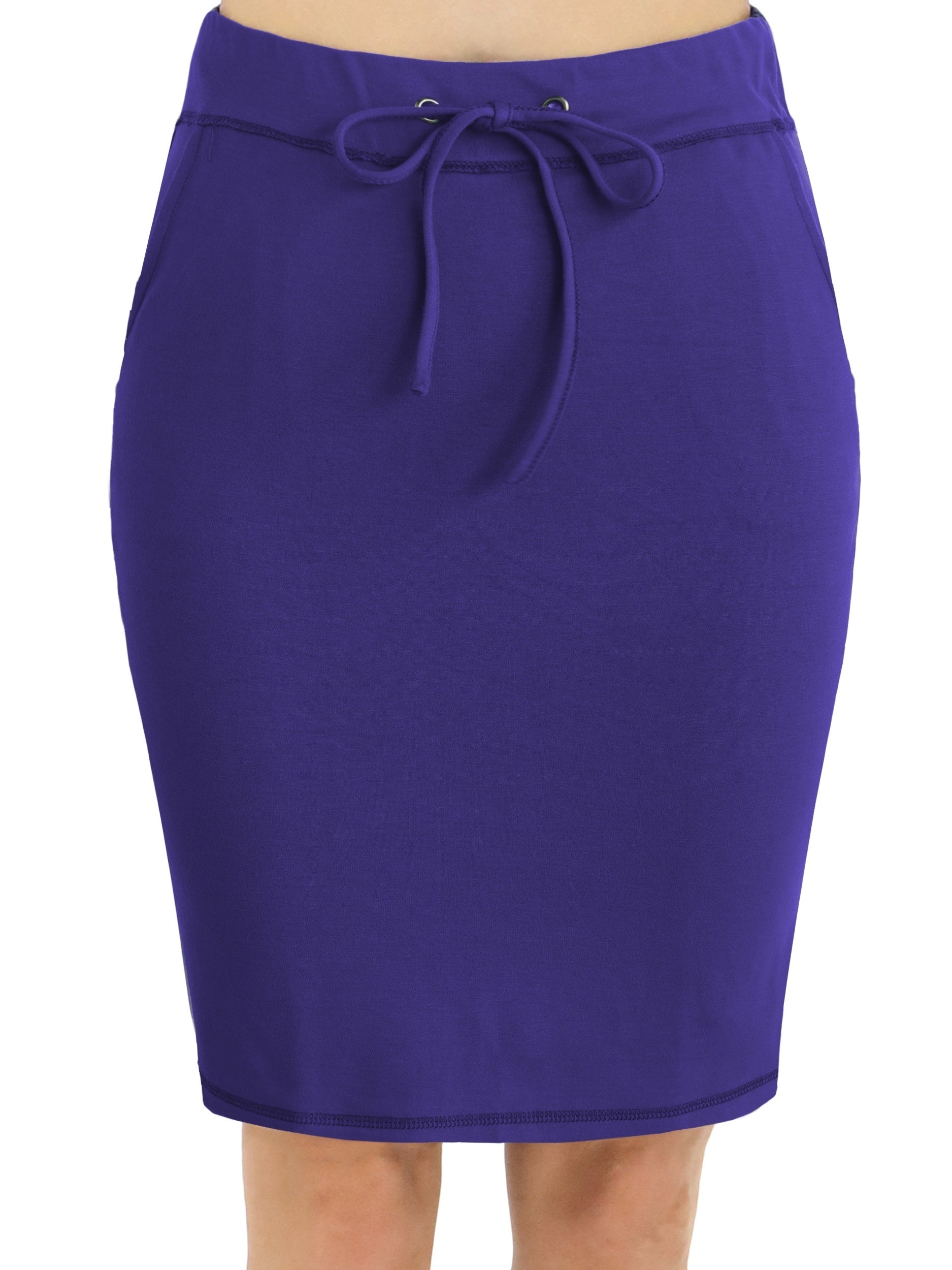 Stretchy Drawstring Pencil Skirt with Pockets - High Waist