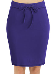 Stretchy Drawstring Pencil Skirt with Pockets - High Waist