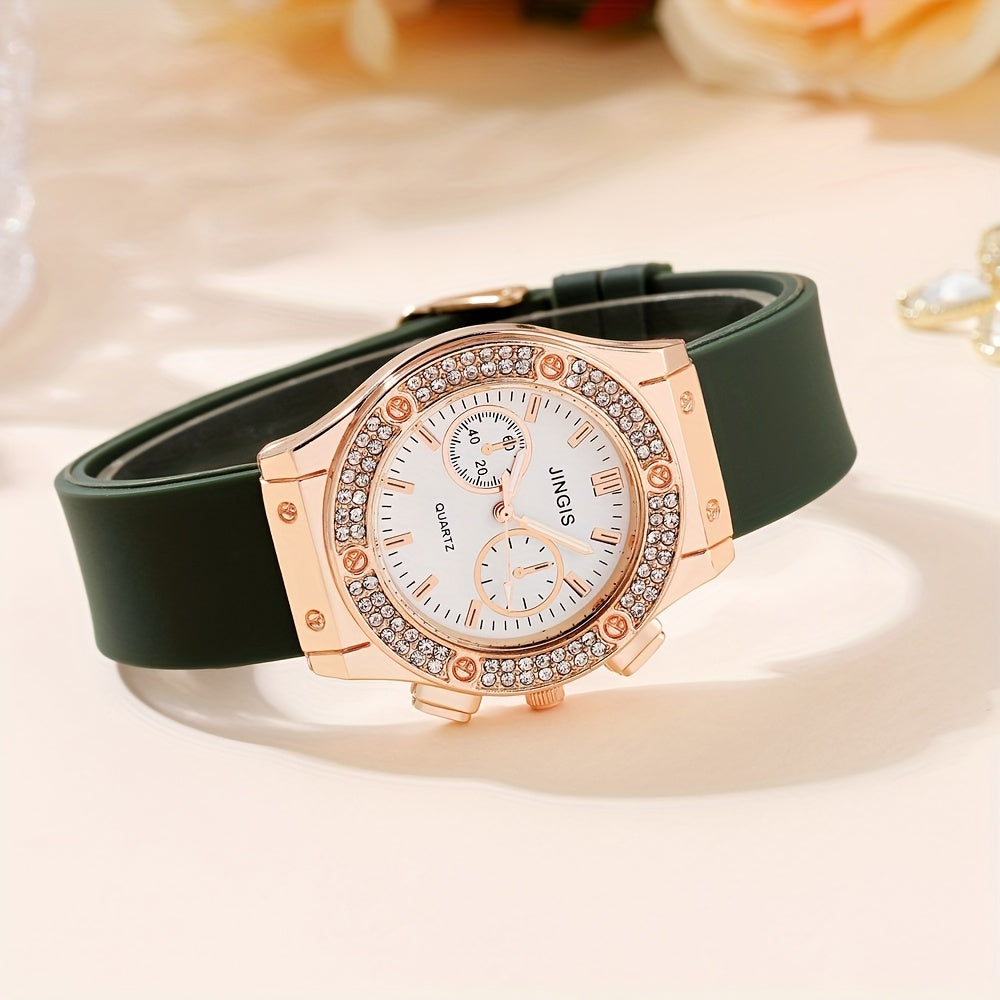 Bilateral Rhinestone Silicone Strap Watch