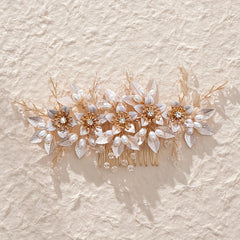 Rose Golden Bridal Hair Comb with Crystals and Pearls