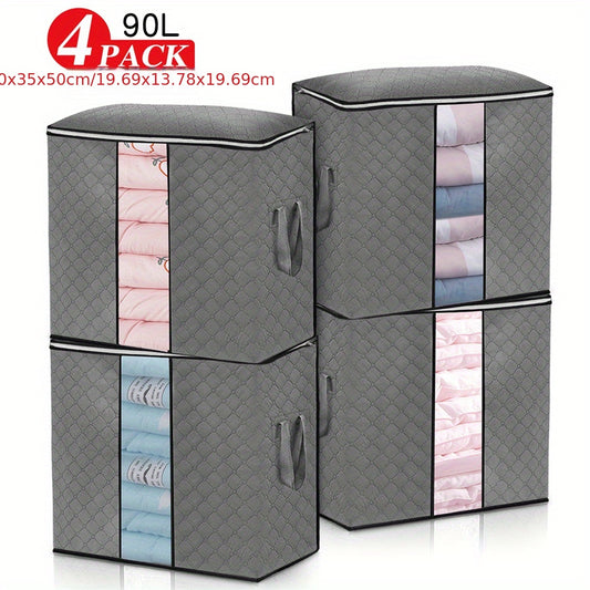 4pcs Zippered Clothes Storage Box Large Capacity Organizer