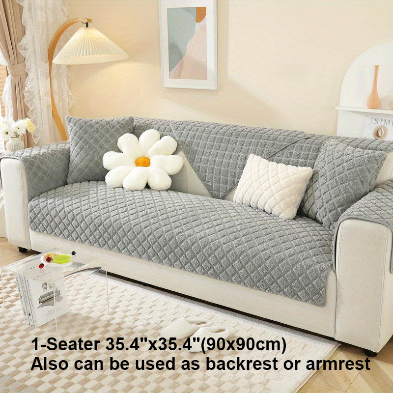 Plaid Sherpa Fleece Sofa Slipcover Solid Warm Cozy Sectional Sofa Covers
