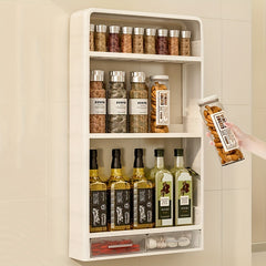 3 Tier Wall Mount Kitchen Storage Rack with Drawer and Punching Shelf